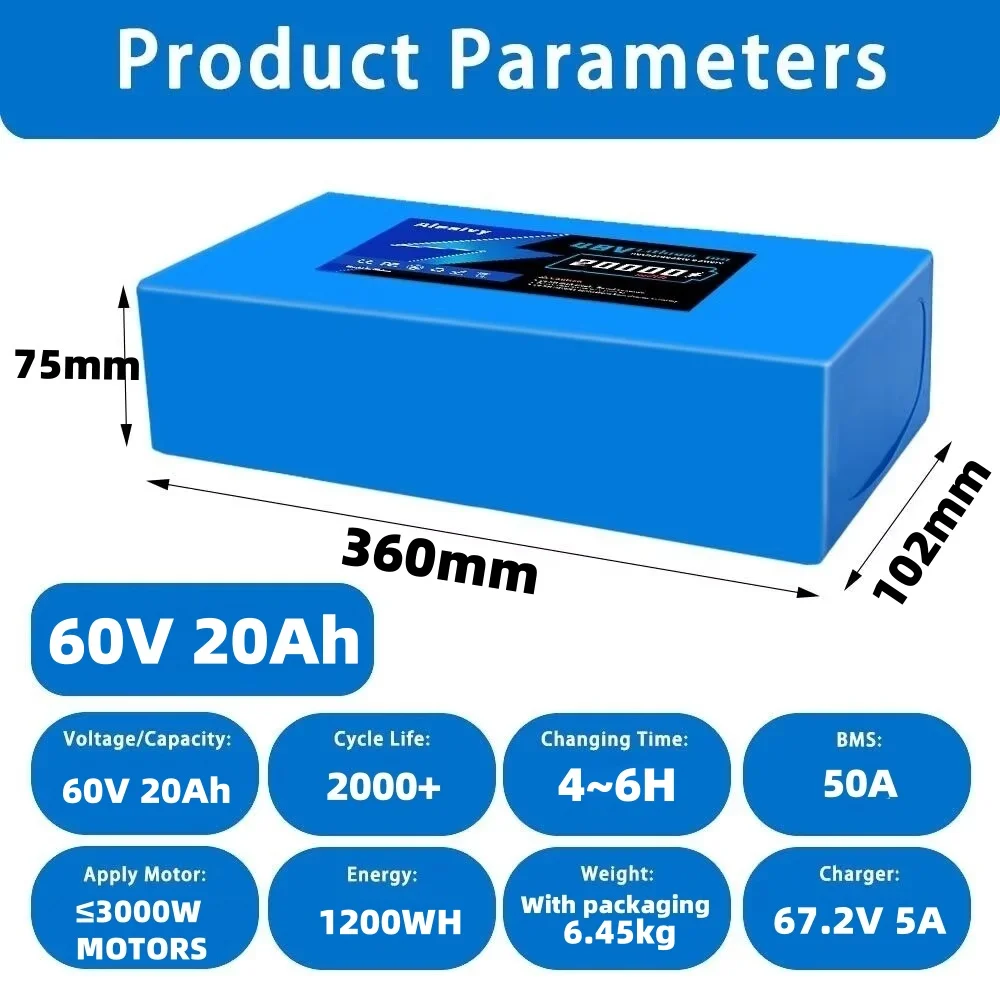 Batterie Aleaivy 60V 20AH 30AH - 60V 30Ah 21700 Battery Pack avis et prix